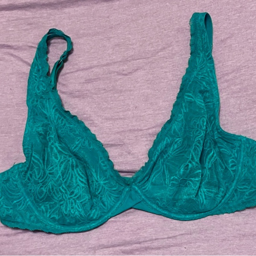 Teal Unlined underwire lace bra